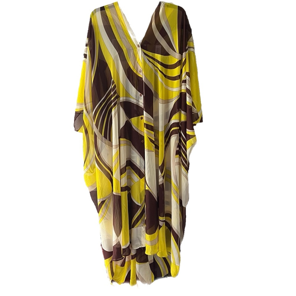 Zara Swim Cover Up Kaftan Sheer Retro Geo Print Loose Boho Pattern Beach Medium